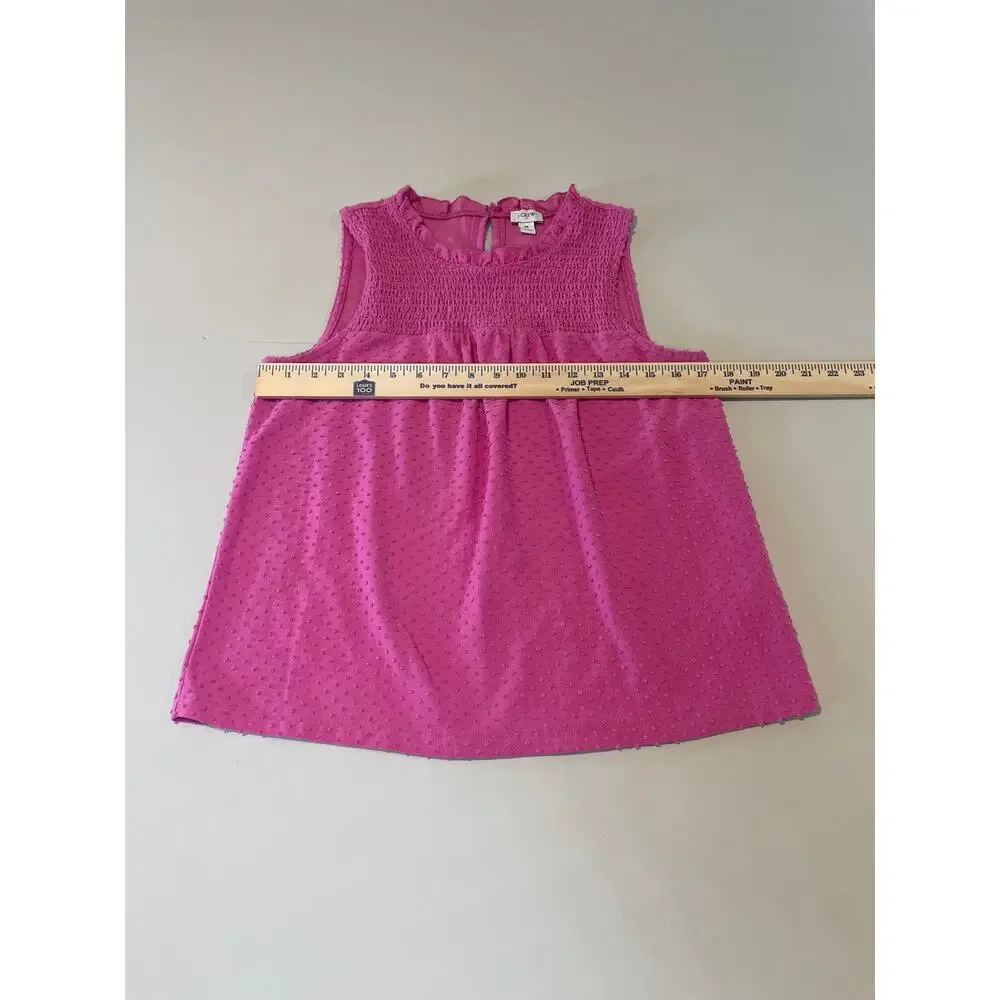 J.Crew Pink Ruffle Neck Sleeveless Top Cotton Blend Textured Lightweight Size M